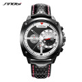 SINOBI 9785 Male Watches Quartz Leather Creative Design Auto Date Best Watches